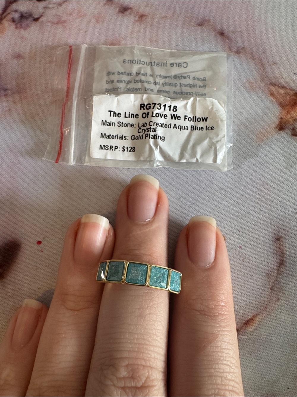 Bomb Party Gold-Plated Aqua Blue Crystal size 10 Ring